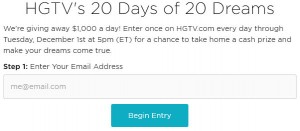 HGTV 20 Days of 20 Dreams Entry Form