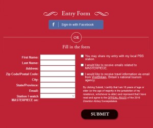 PBS 2016 Downton Abbey Sweepstakes Entry Form