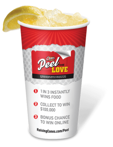 Raising Cane's Peel The Love Game Cup