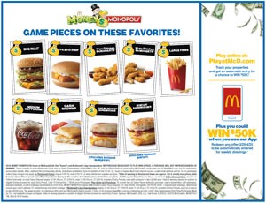 McDonalds Monopoly 2016 Game Board Back