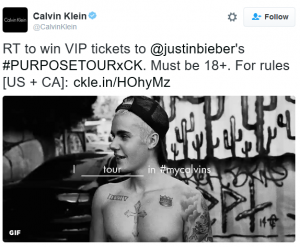 Calvin Klein Justin Bieber Purpose Tour Sweepstakes