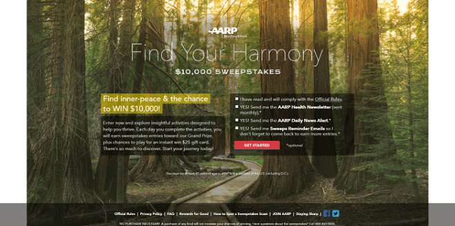 AARP Find Your Harmony $10,000 Sweepstakes