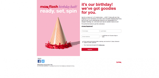 TJMaxx.com Birthday Spin to Win Promotion