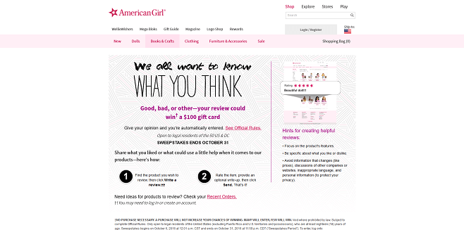 American Girl Customer Review Sweepstakes
