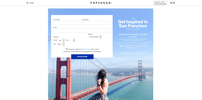 Popsugar Get Inspired in San Francisco Sweepstakes