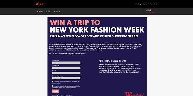 Westfield New York Fashion Week Sweepstakes