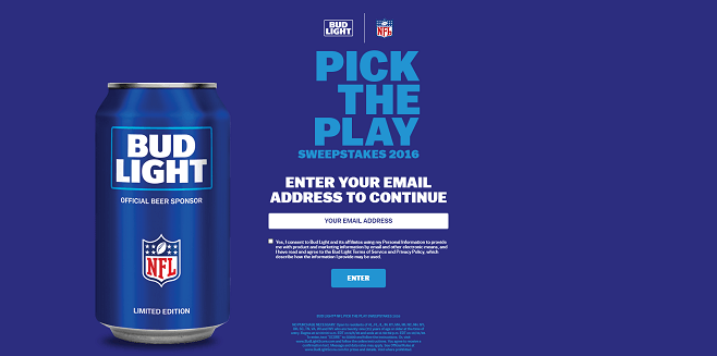 Bud Light NFL Pick the Play Sweepstakes 2016