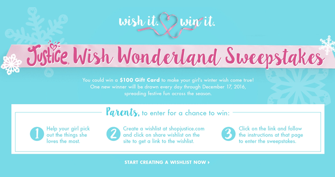 Justice Wish Wonderland Sweepstakes (ShopJustice.com/WishWonderlandSweepstakes)