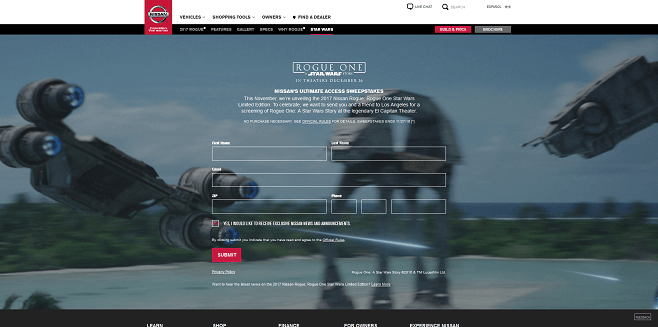 Nissan's Ultimate Access Rogue One: A Star Wars Story Sweepstakes