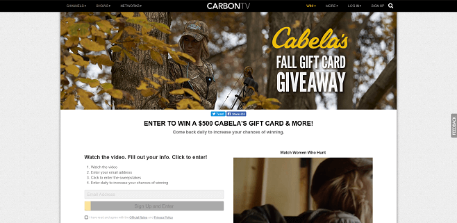 CarbonTV Cabela’s Fall Gift Card Giveaway