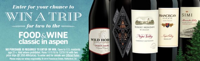 SIMI Winery and Wild Horse Winery and Vineyards Food & Wine Classic in Aspen Sweepstakes