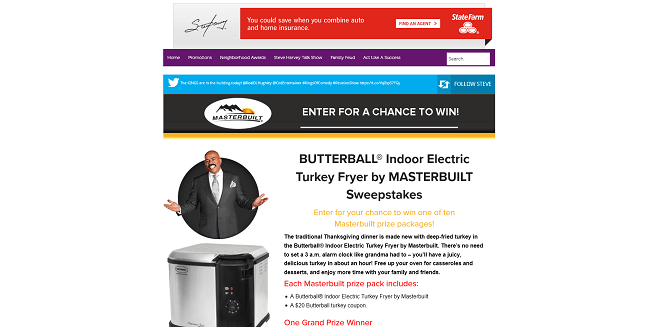 Steve Harvey Morning Show’s Butterball Indoor Electric Turkey Fryer Sweepstakes