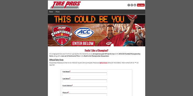 Tire Pros Road to the Championship Sweepstakes