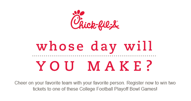 Chick-fil-A College Football Playoff Ticket Sweepstakes (Chick-Fil-A.com/CFP)