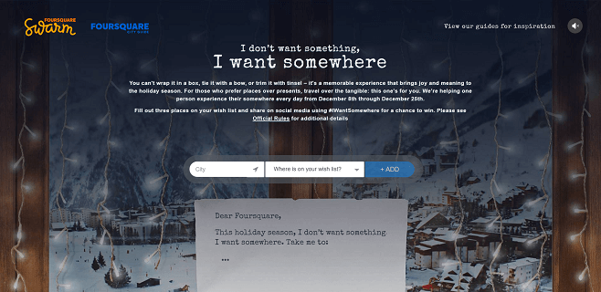 Foursquare I Want Somewhere 2016 Holiday Promotion