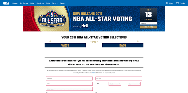 NBA All-Star Voting 2017 Sweepstakes