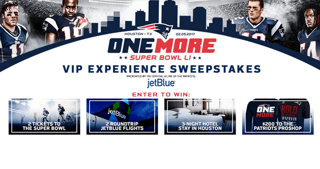 Patriots Super Bowl Sweepstakes (Patriots.com/OneMore)