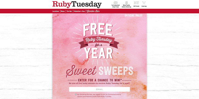 Ruby Tuesday For a Year Sweepstakes