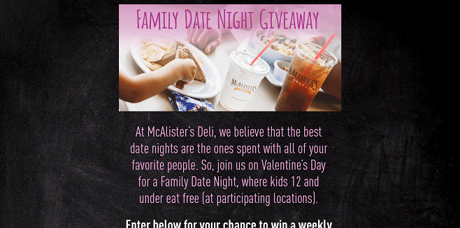 McAlister’s Deli Valentine’s Family Date Night Sweepstakes