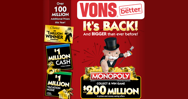vons shop play win monopoly enter codes