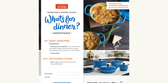 America’s Test Kitchen What's for Dinner Sweepstakes