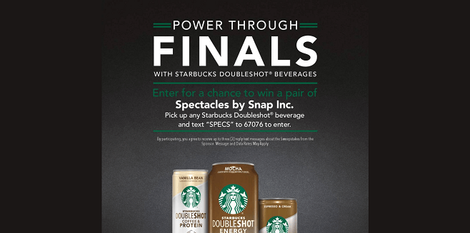 Starbucks Doubleshot Power Through Finals 2017 Sweepstakes