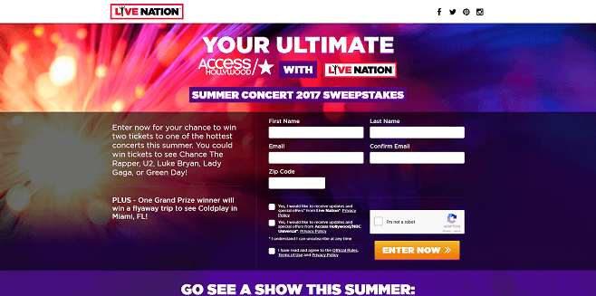 Your Ultimate All Access Hollywood With Live Nation Summer Concert 2017 Sweepstakes