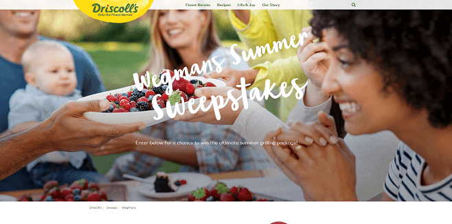 Driscoll’s Wegmans Food Markets' Menu Magazine Sweepstakes