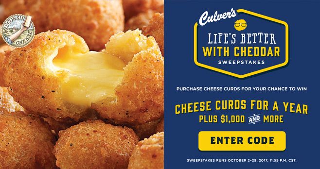 Culver's Life's Better With Cheddar Sweepstakes 2017