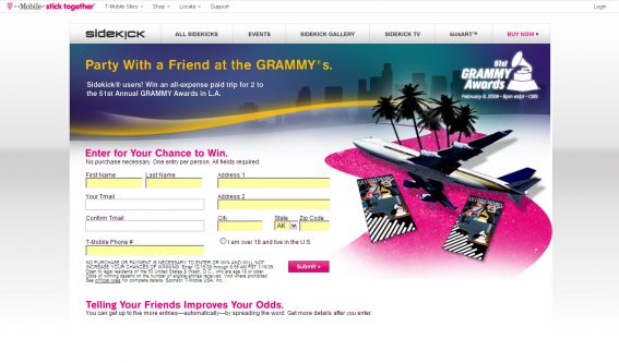 T-Mobile Sidekick Takes You To The GRAMMY Awards Sweepstakes
