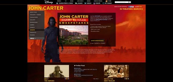 Disney.com/JohnCarterSweeps – John Carter Journey to Aulani Sweepstakes