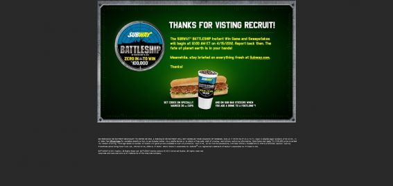 battleship.subway.com – SUBWAY BATTLESHIP Instant Win Game and Sweepstakes battleship.subway.com – SUBWAY BATTLESHIP Instant Win Game and Sweepstakes
