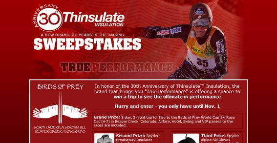 Thinsulate Insulation 30th Anniversary Sweepstakes