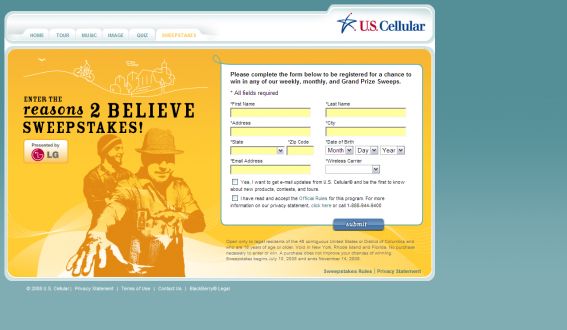 U.S. Cellular Reasons 2 Believe Sweepstakes Series