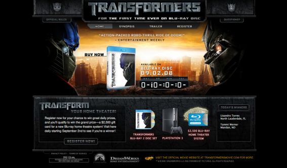 Blu-Ray Transformers Sweepstakes