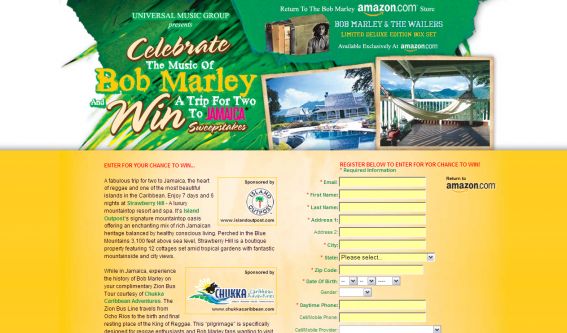 Bob Marley Jamaica Fly-A-Way Sweepstakes