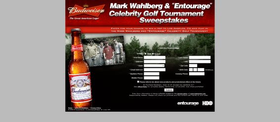 Budweiser Mark Wahlberg and Entourage Celebrity Golf Tournament Sweepstakes