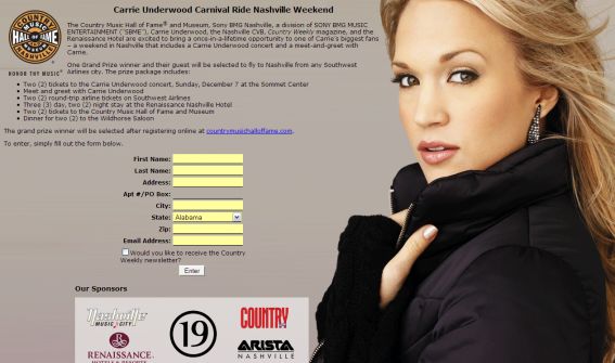 Country Music Hall of Fame and Museum Carrie Underwood Carnival Ride Nashville Weekend Sweepstakes Country Music Hall of Fame and Museum Carrie Underwood Carnival Ride Nashville Weekend Sweepstakes