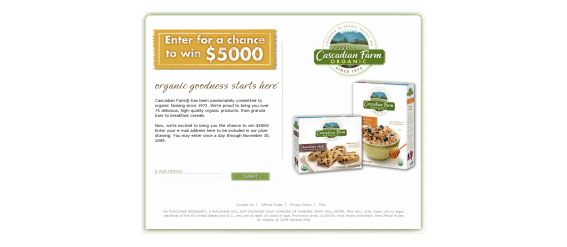 Cascadian Farm $5000 Sweepstakes
