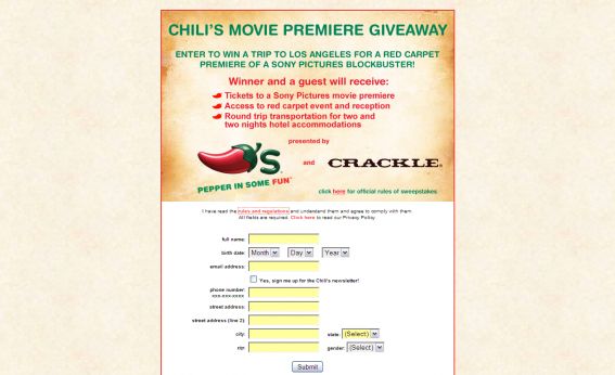 Chili’s Movie Premiere Giveaway