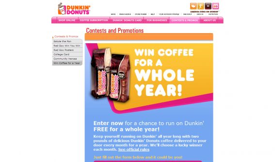 Dunkin’ Donuts Coffee for a Year Contest Dunkin’ Donuts Coffee for a Year Contest
