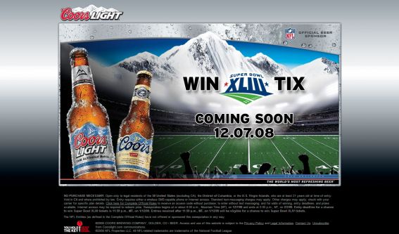 Coors Light Super Bowl XLIII Sweepstakes
