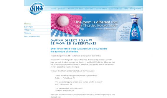 Dawn Direct Foam Be WOW!ed Sweepstakes Dawn Direct Foam Be WOW!ed Sweepstakes