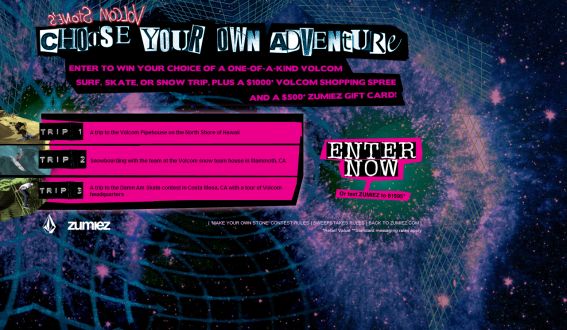 Zumiez Volcom Choose Your Own Adventure Sweepstaes