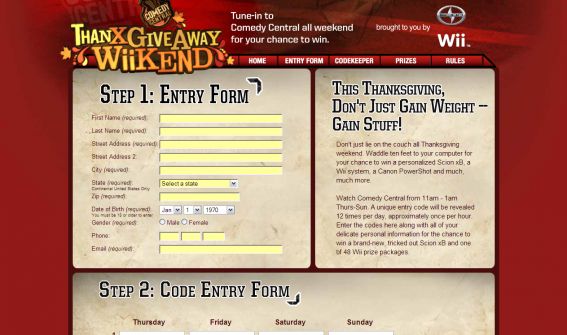 Comedy Central’s Thanxgiveaway Wiikend Sweepstakes Comedy Central’s Thanxgiveaway Wiikend Sweepstakes