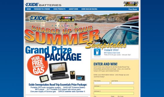 The Exide Batteries NASCAR Angels Sweepstakes