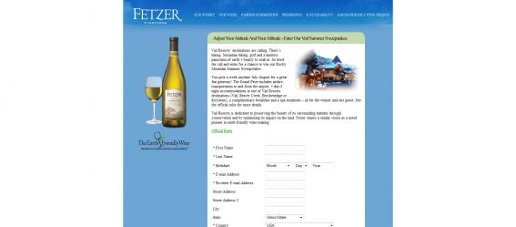 Fetzer Vail Sweepstakes
