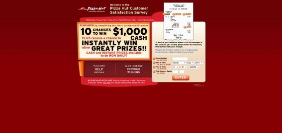 tellpizzahut.com – Pizza Hut Customer Satisfaction Survey Sweepstakes