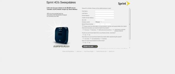 4gsweepstakes.com – Sprint 4G’s and an Overdrive Sweepstakes