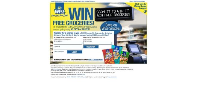 Wisesnacks.com/winit – Wise Scan It to Win It Sweepstakes and Instant Win Game Wisesnacks.com/winit – Wise Scan It to Win It Sweepstakes and Instant Win Game